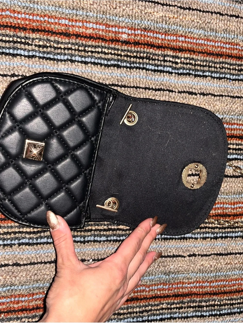 Black Quilted Crossbody Bag with Gold Chain